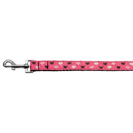 MIRAGE PET PRODUCTS Argyle Hearts Nylon Ribbon Leash Bright Pink 1 inch wide 4ft Long 125-017 1004BPK